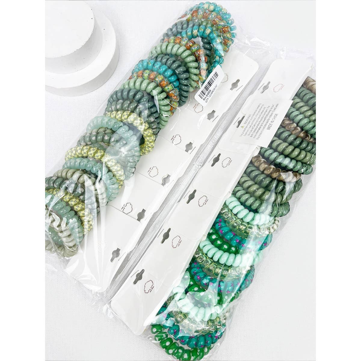 Green Tone Multi Design Spiral Hair Ties: MIX COLOR / ONE