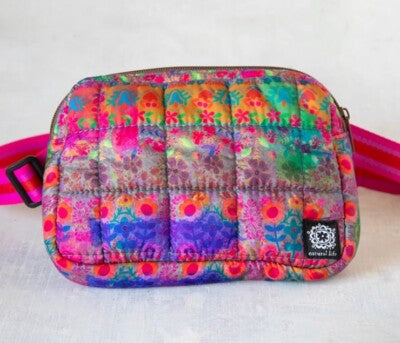 Everyday Puffy Fanny Pack - Purple Pink Floral Border