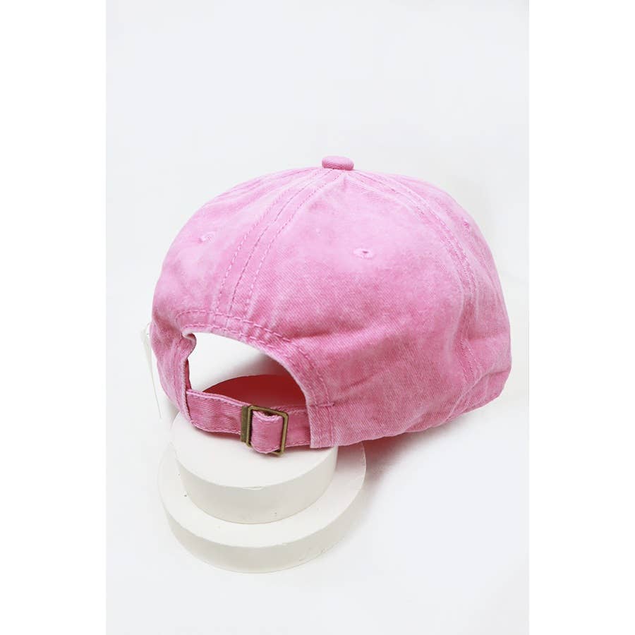 Smile Face Embroidered Washed Baseball Cap: PINK / ONE