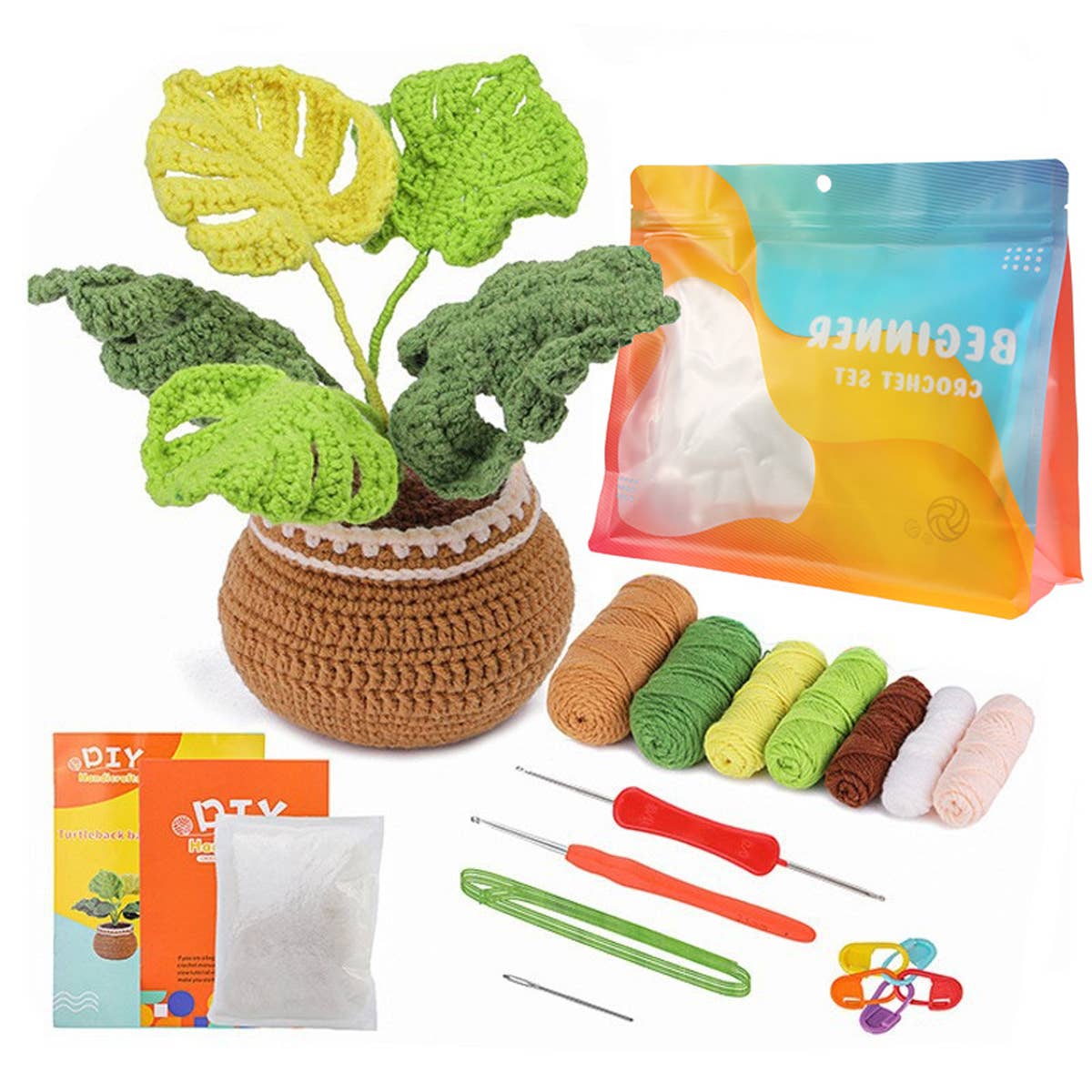 HANDMADE DIY MONSTERA DOLL CROCHET MATERIAL PACK_CWMM0821: Green / (OS) 1