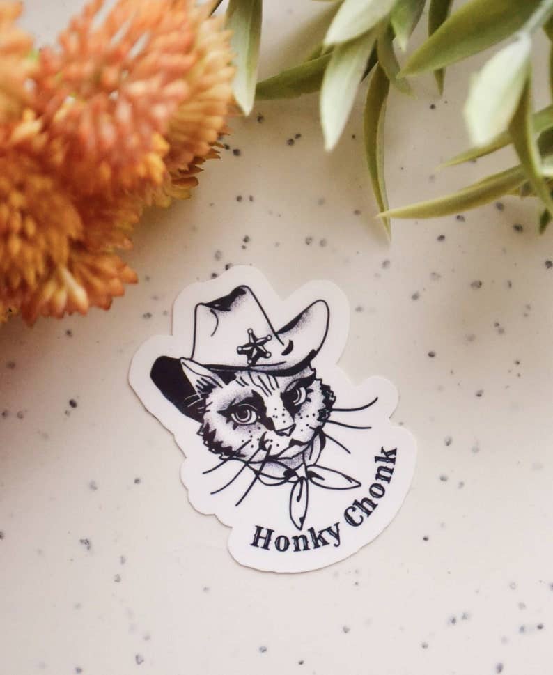 Honky Chonk cat cowboy western sticker hydroflask journal: White