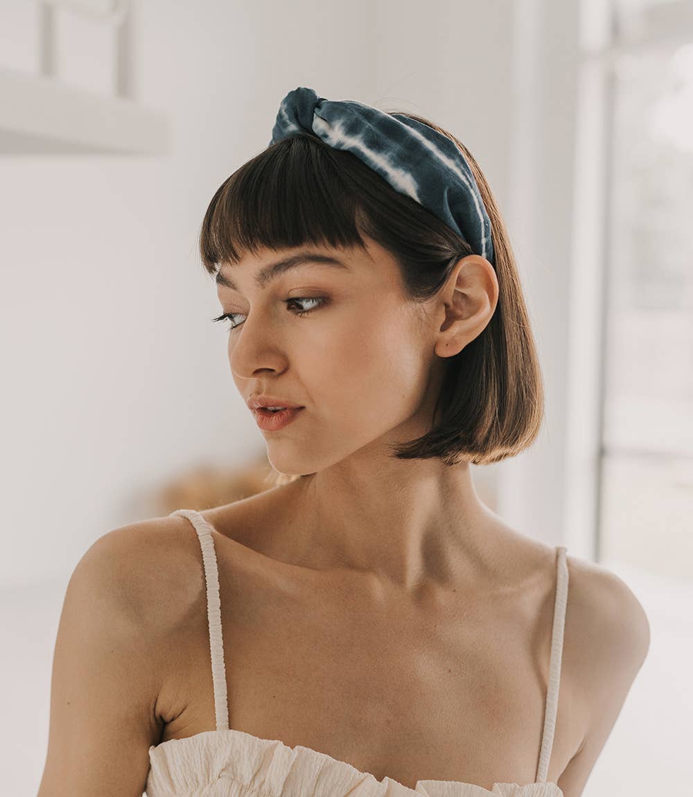 Shibori Tie Dye Knotted Headband - Indigo, White
