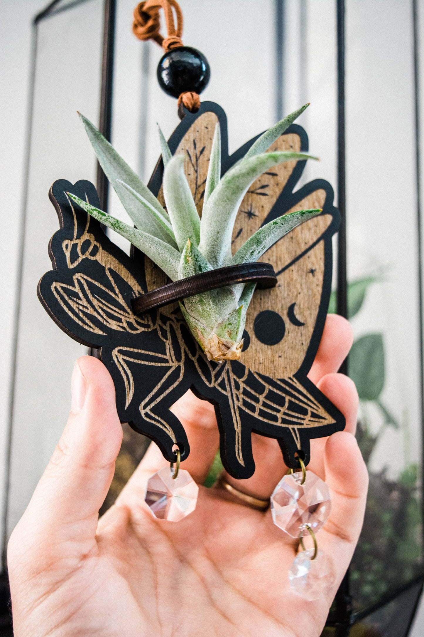 Praying Mantis Airplant Holder Hanging Mini Suncatcher : Without Airplant / Stained Black