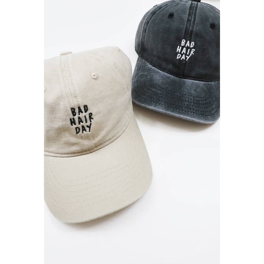 Bad Hair Day Embroidered Washed Baseball Cap: SAND