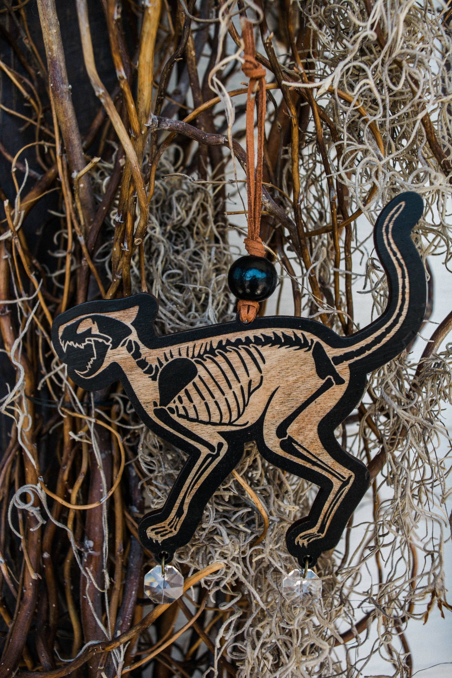 Black Cat Skeleton Wooden Ornament Wall Hanging Suncatcher