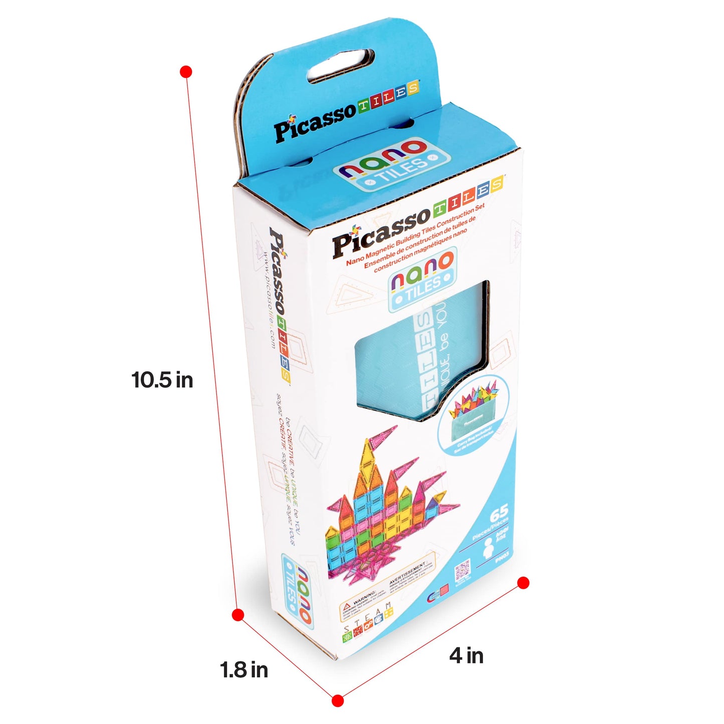 65pc Nano Magnetic Tiles Travel Set with Carry Zipper Bag