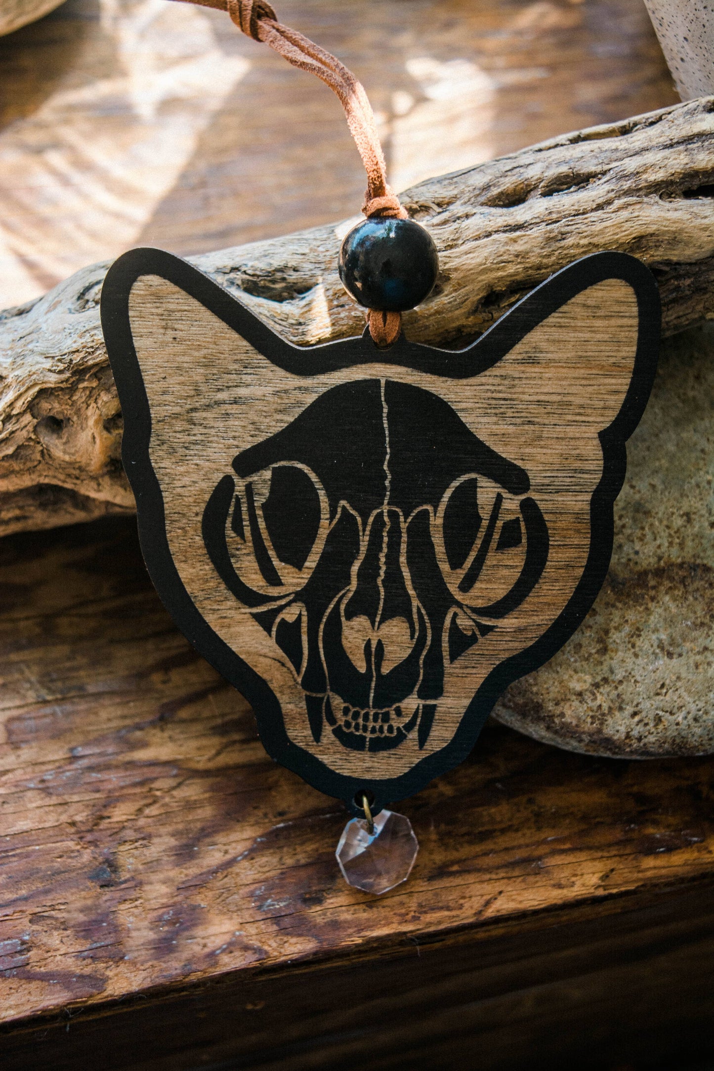 Black Cat Skull Wooden Ornament Wall Hanging Suncatcher