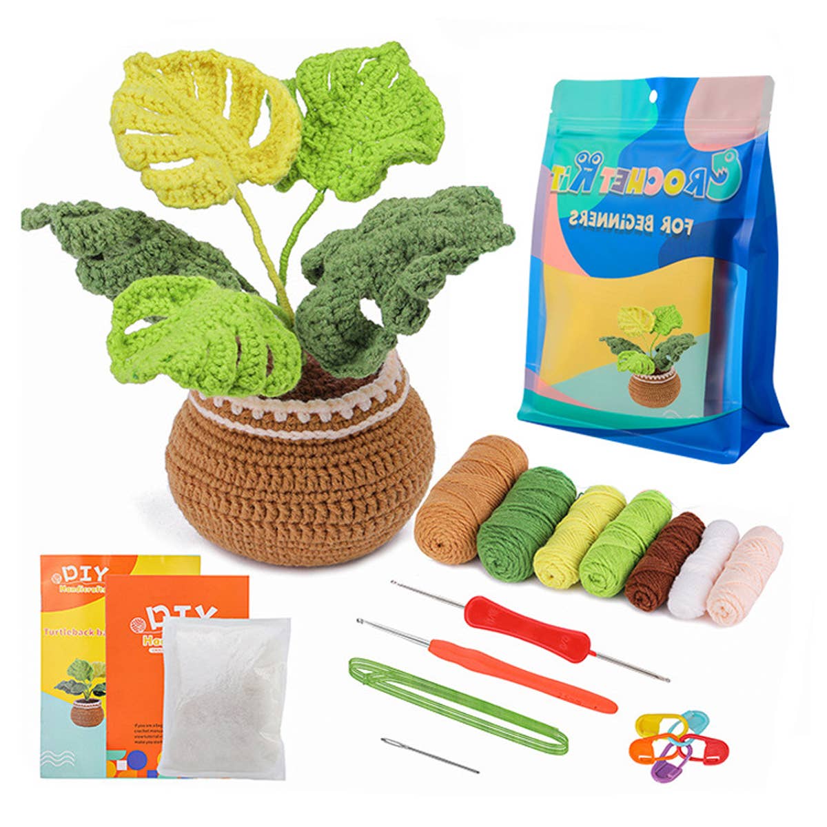 HANDMADE DIY MONSTERA DOLL CROCHET MATERIAL PACK_CWMM0821: Green / (OS) 1
