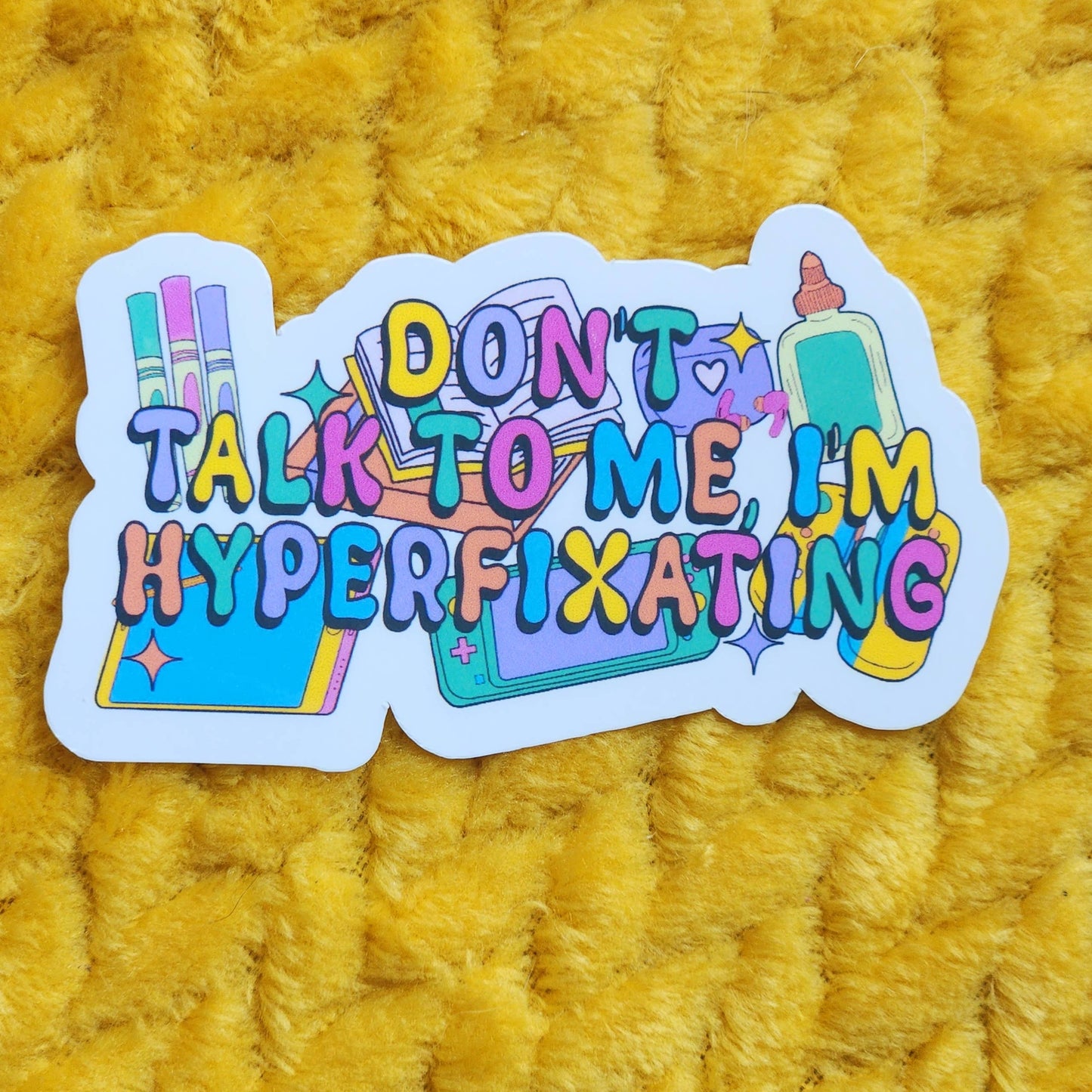 Hyperfixating sticker adhd Autism waterproof hydroflask: White