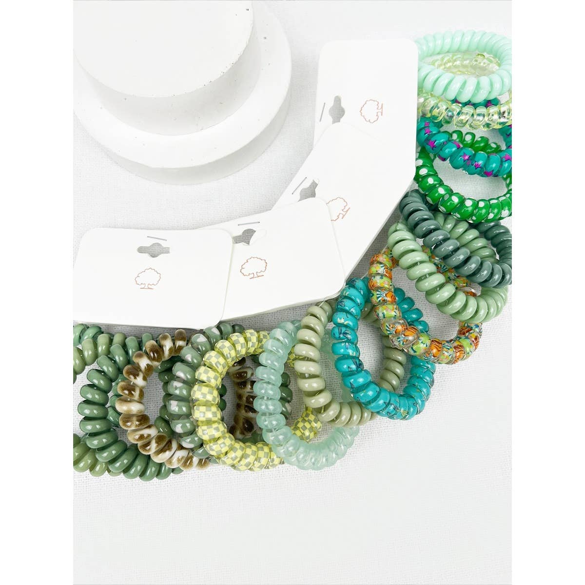 Green Tone Multi Design Spiral Hair Ties: MIX COLOR / ONE