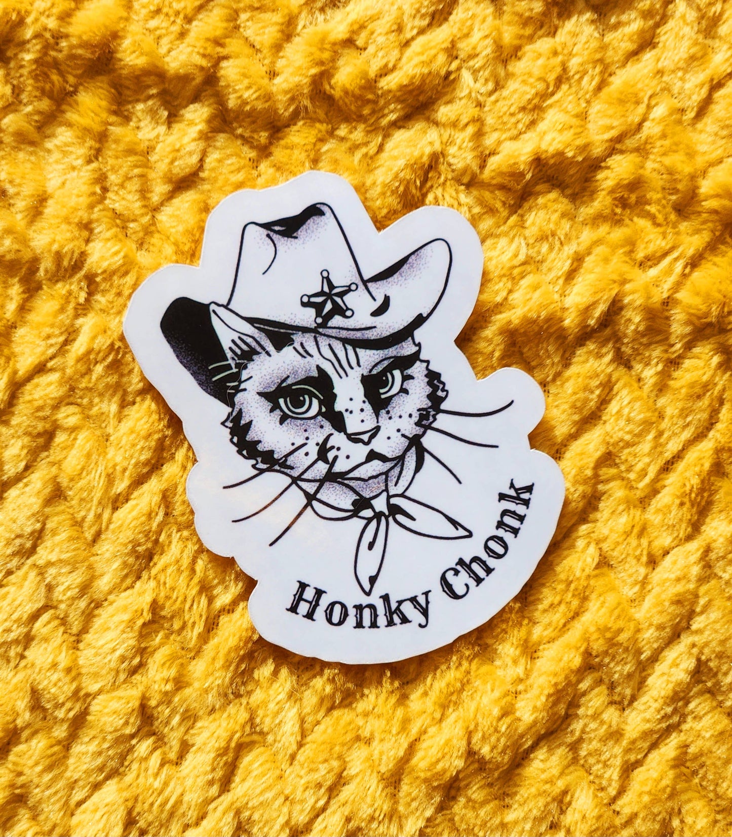 Honky Chonk cat cowboy western sticker hydroflask journal: White