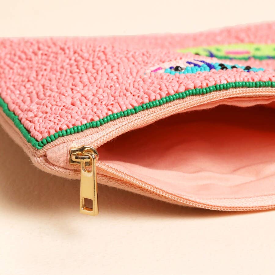 Beaded Pink 4 Fish Medium Pouch