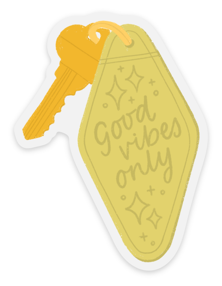 Clear Good Vibes Only Keychain Sticker, 2.2x3in