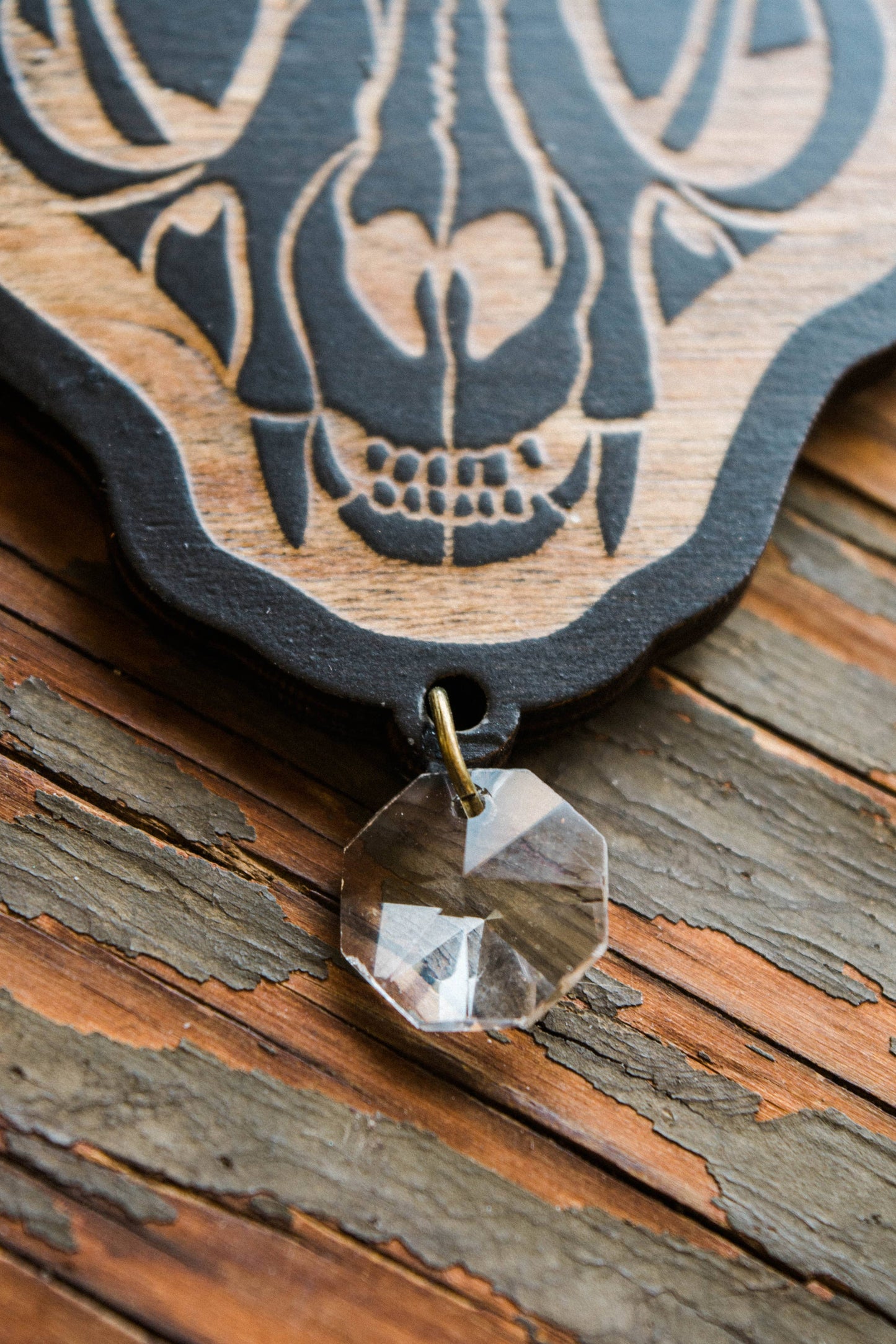 Black Cat Skull Wooden Ornament Wall Hanging Suncatcher