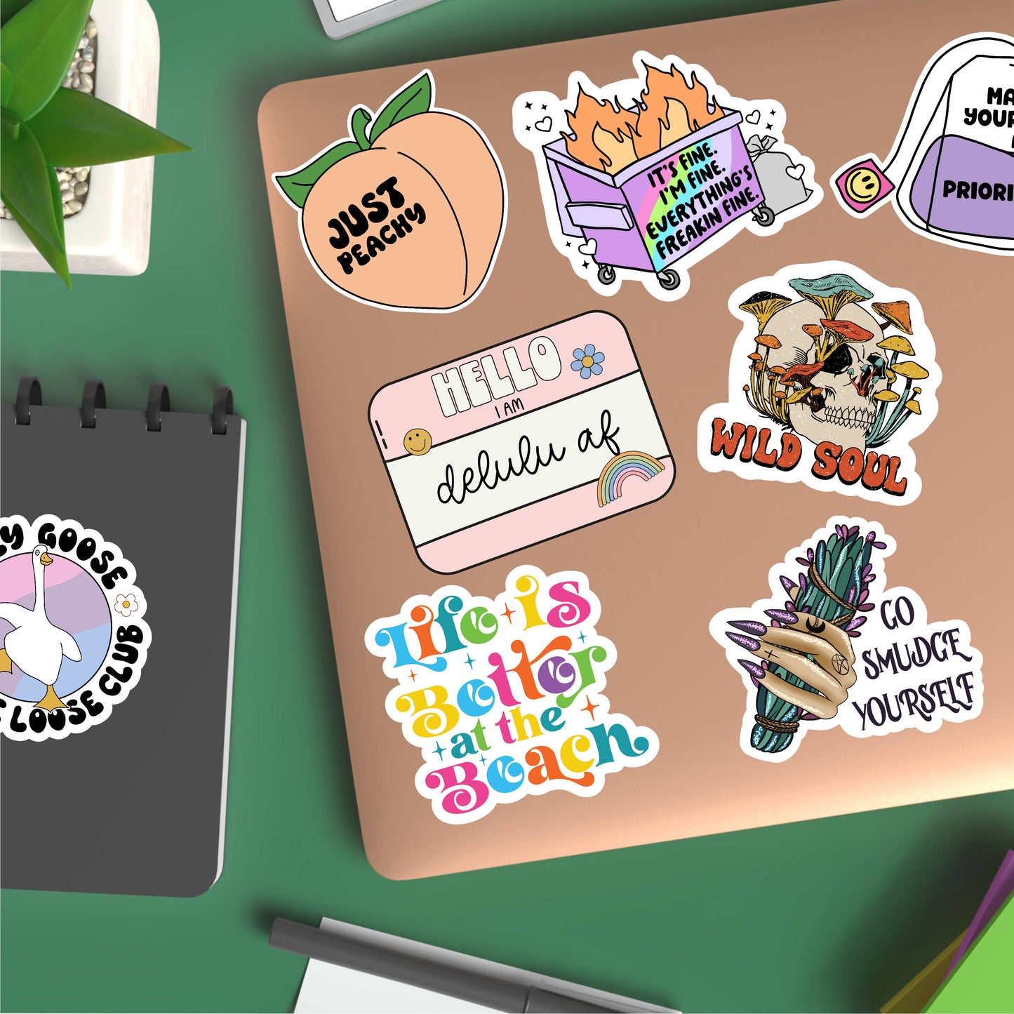 Stay weird vinyl sticker, colourful hippie trippy merch