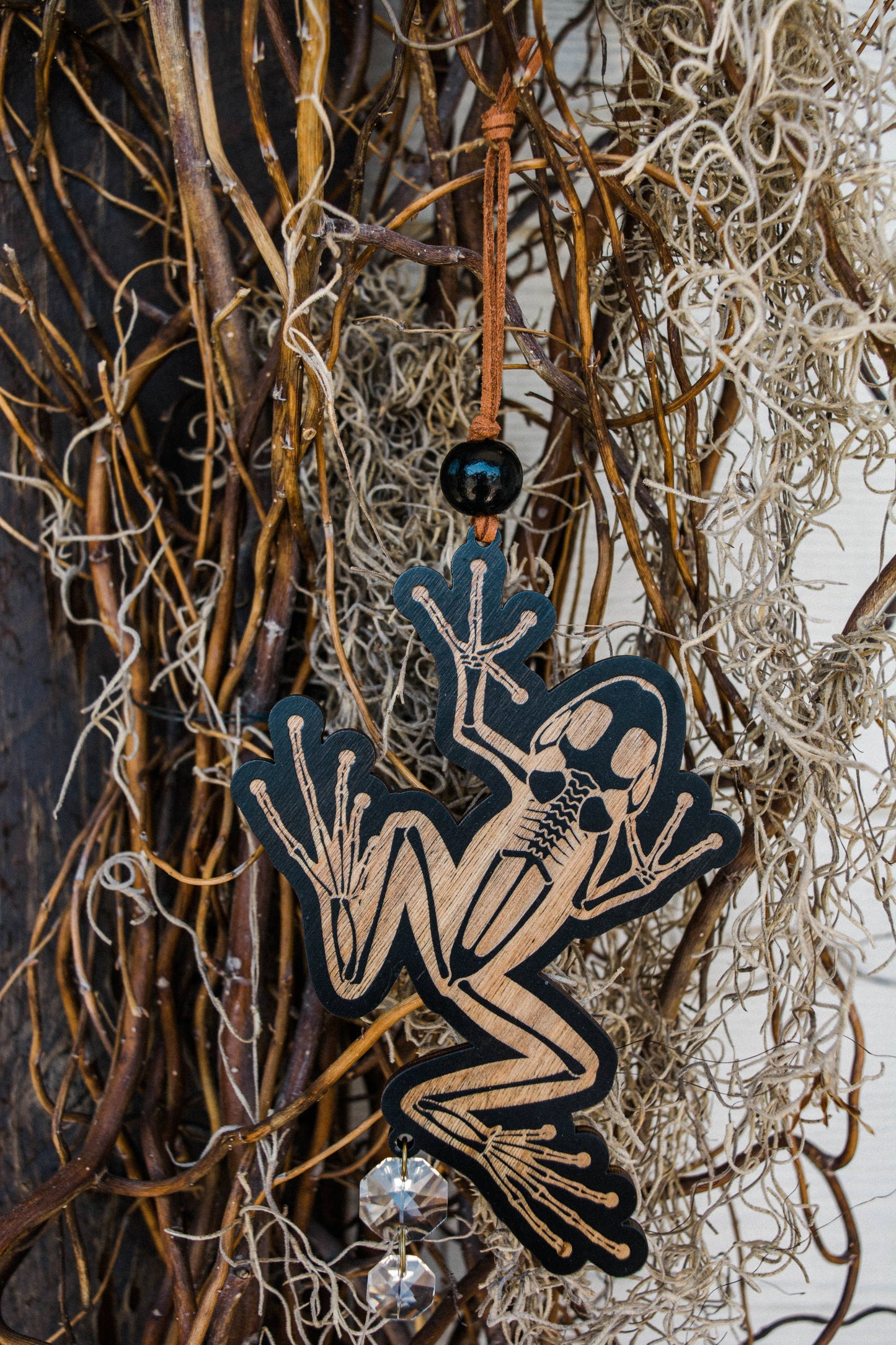Black Frog Skeleton Wooden Ornament Wall Hanging Suncatcher