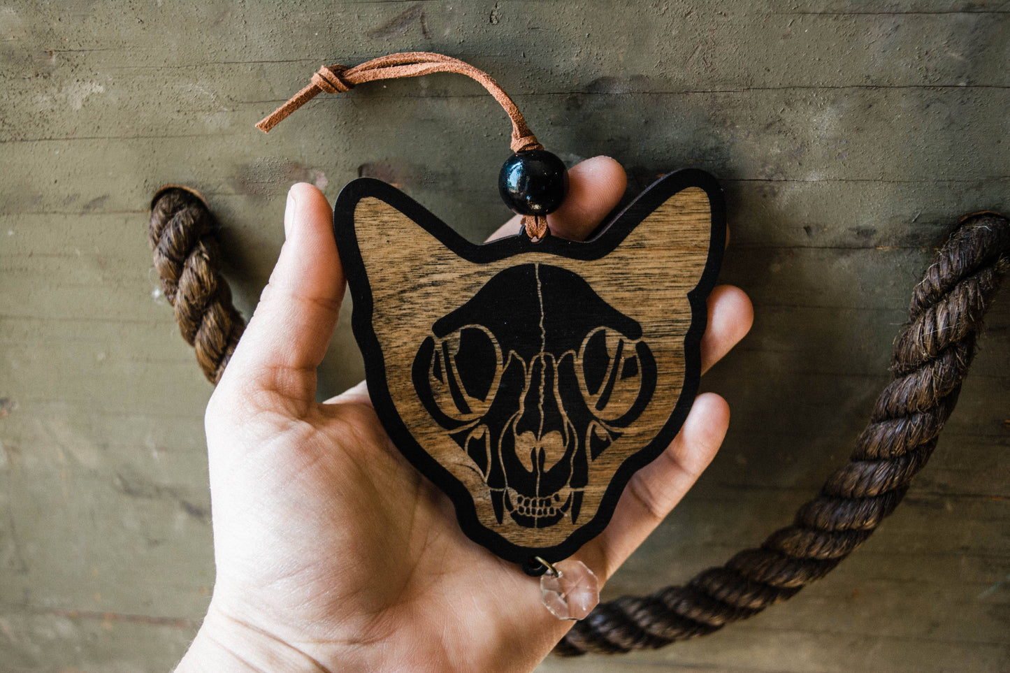 Black Cat Skull Wooden Ornament Wall Hanging Suncatcher