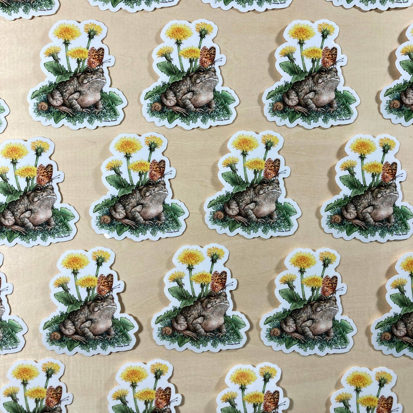 Vinyl Sticker - Fowler's Toad With Dandelions And Butterfly