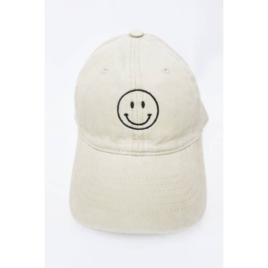 Smile Face Embroidered Washed Baseball Cap: PINK / ONE