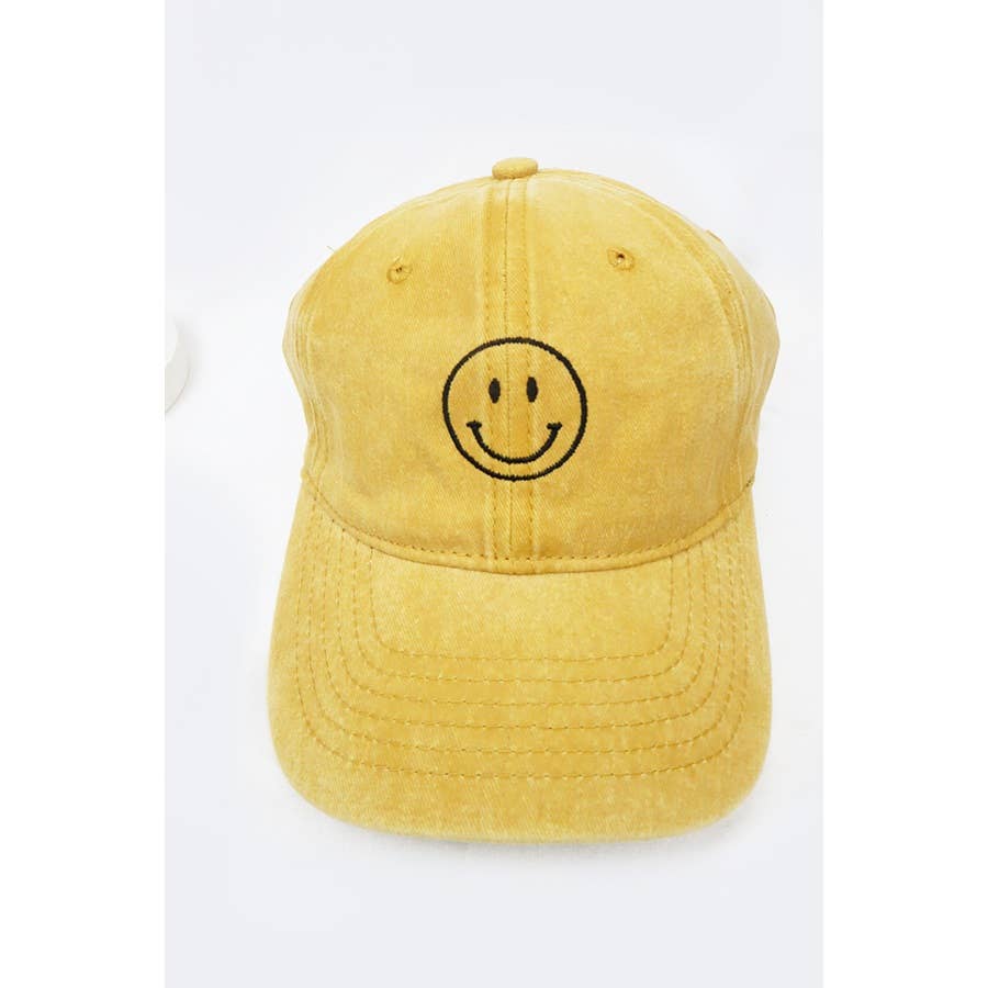 Smile Face Embroidered Washed Baseball Cap: PINK / ONE