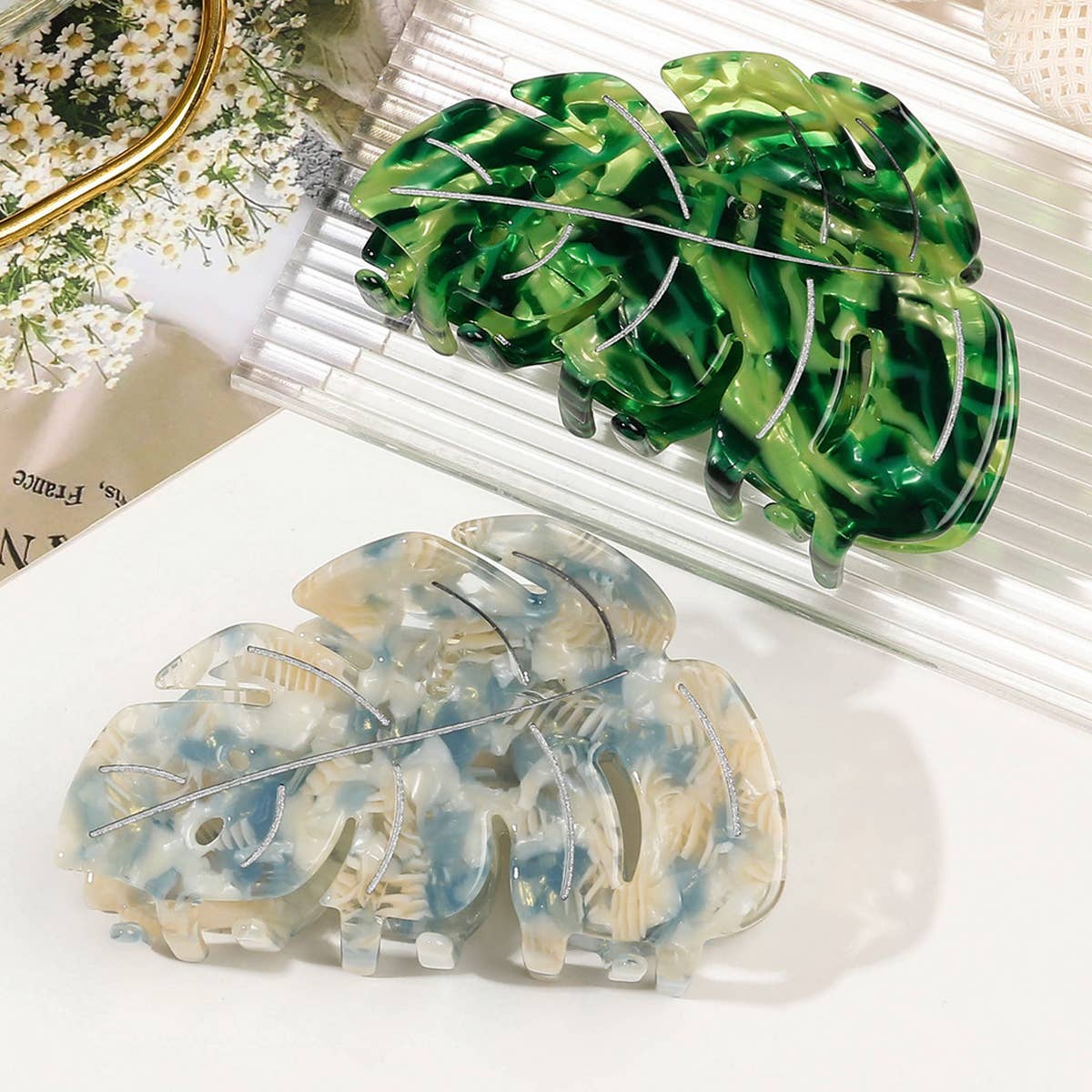 Acetate Leaf Hair Claw - Elegant Shark Clip_CWAHA1646: Beige / (OS) 3