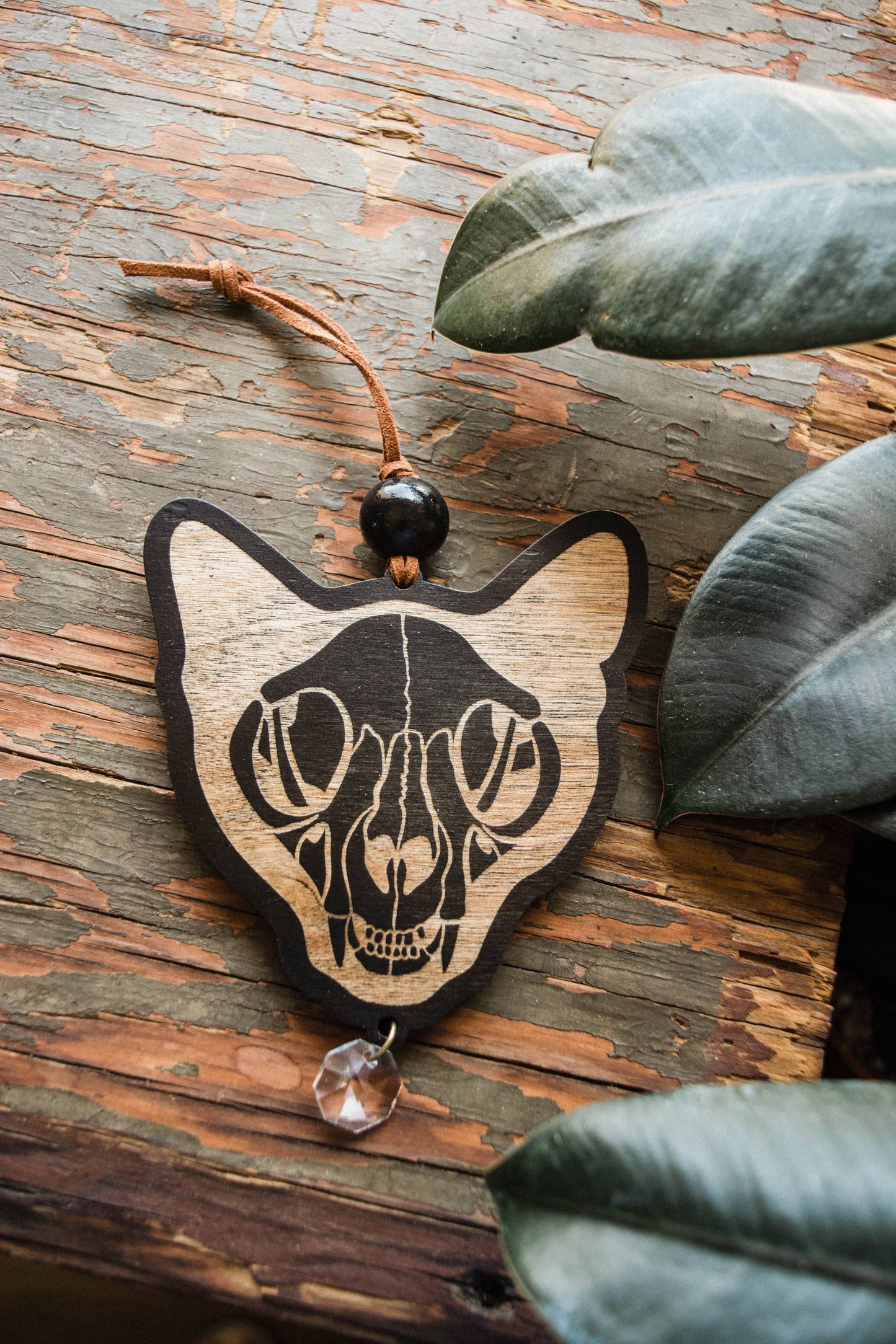 Black Cat Skull Wooden Ornament Wall Hanging Suncatcher