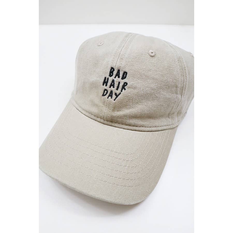 Bad Hair Day Embroidered Washed Baseball Cap: SAND