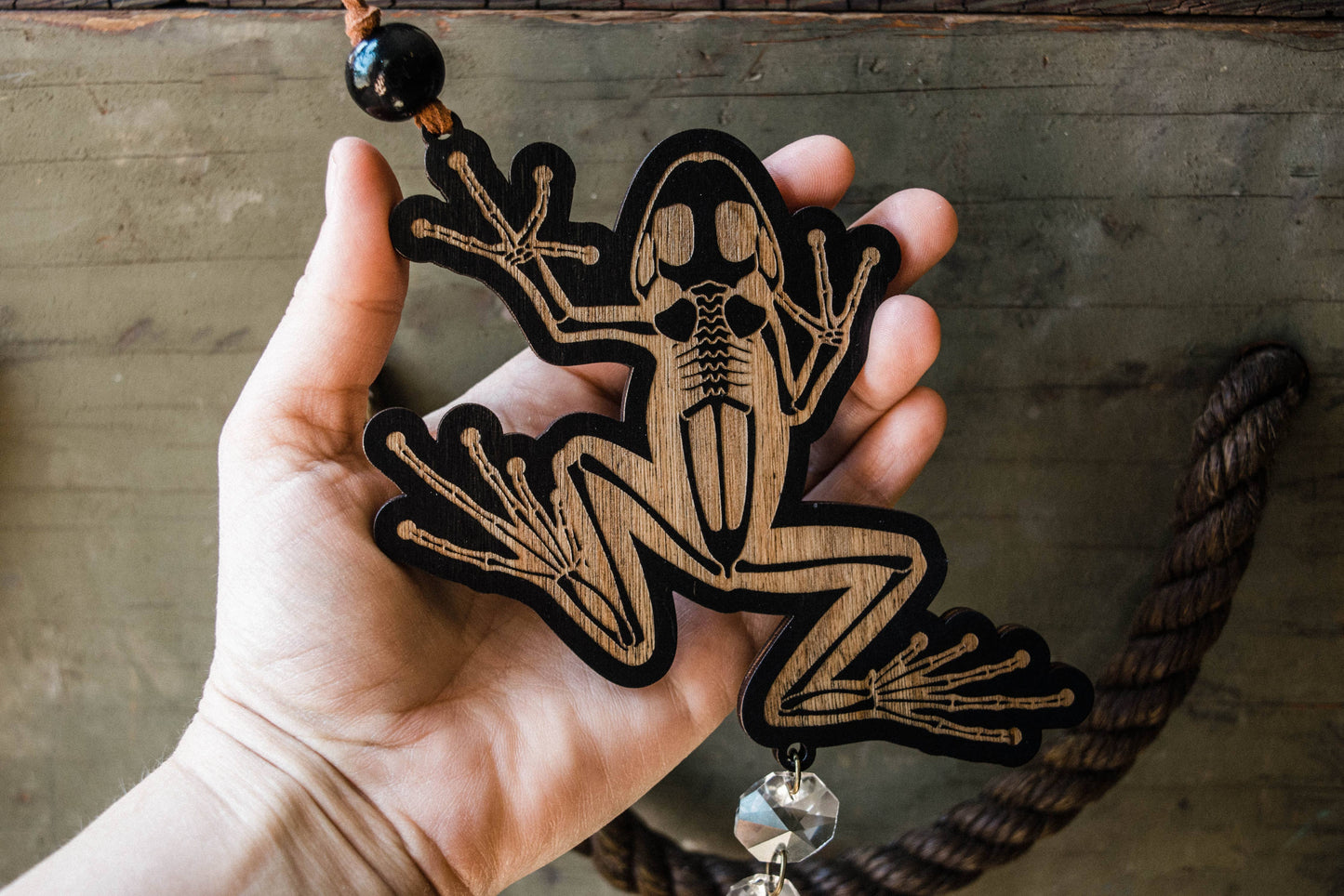Black Frog Skeleton Wooden Ornament Wall Hanging Suncatcher