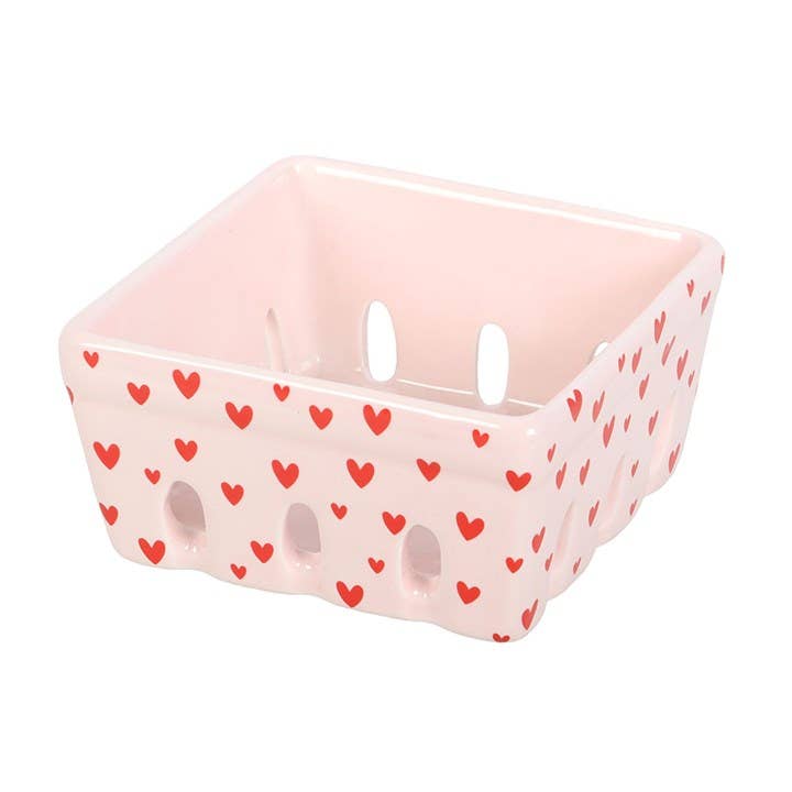 Pink Heart Print Ceramic Berry Basket