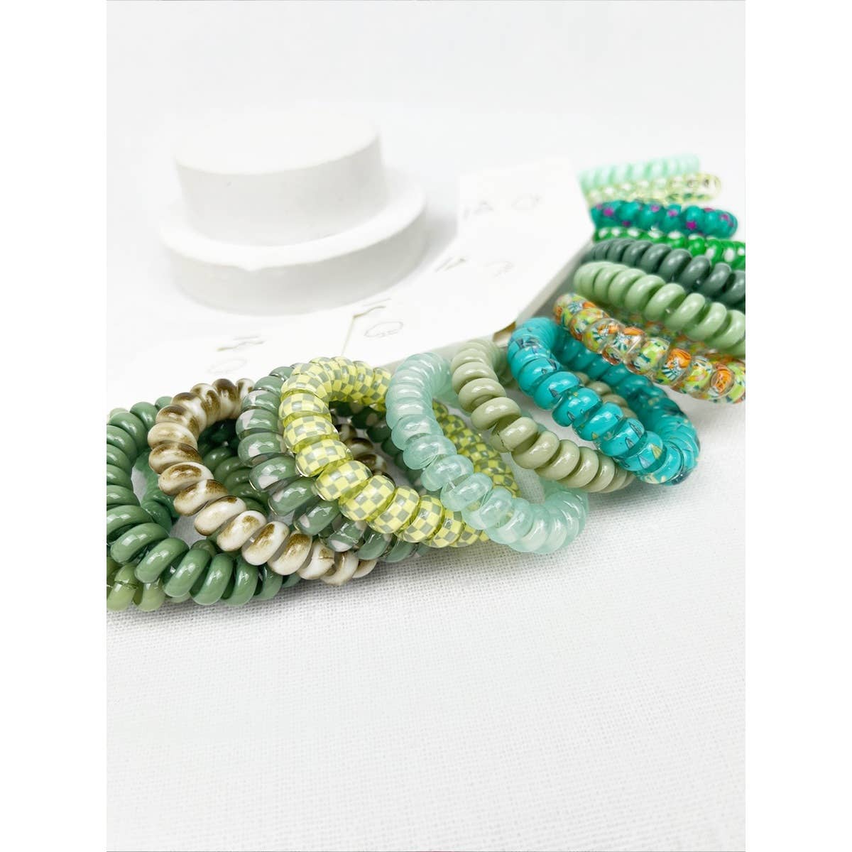 Green Tone Multi Design Spiral Hair Ties: MIX COLOR / ONE