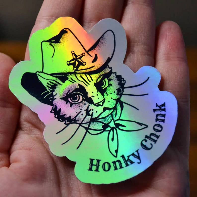 Honky Chonk cat cowboy western sticker hydroflask journal: White