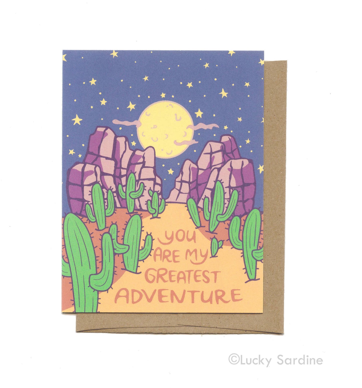 Greatest Adventure, Desert Love Moon Stars Greeting Card: Lime Green