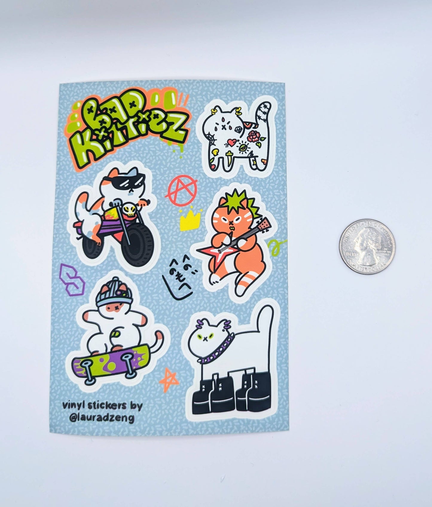 Bad Kittiez Punk Cats Waterproof Vinyl Sticker Sheet