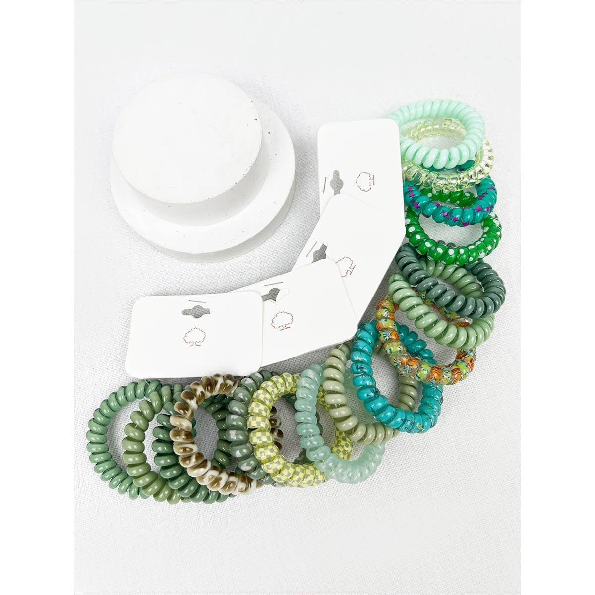 Green Tone Multi Design Spiral Hair Ties: MIX COLOR / ONE