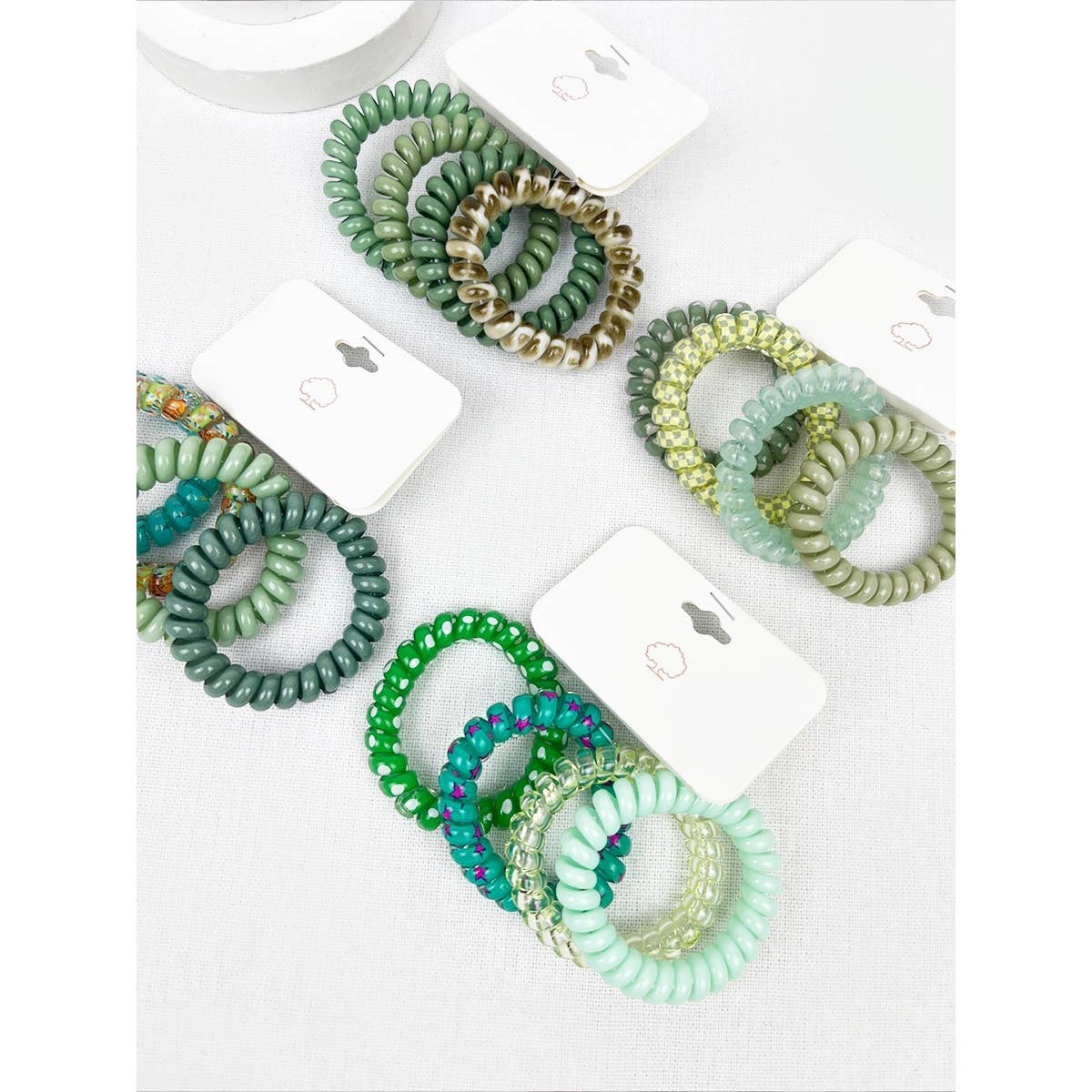 Green Tone Multi Design Spiral Hair Ties: MIX COLOR / ONE