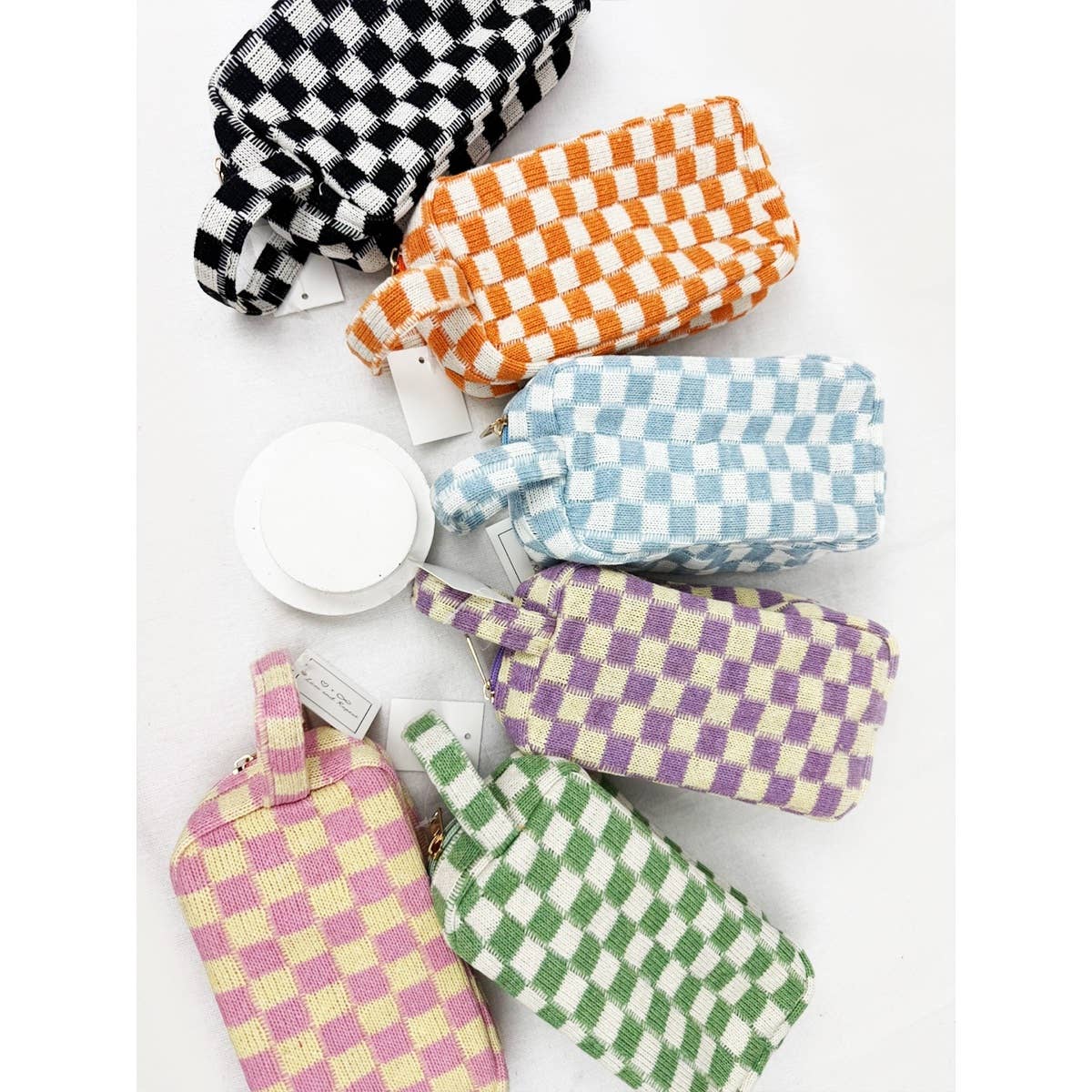 Famous Checker Cosmetic Bag with handle: MINT GREEN