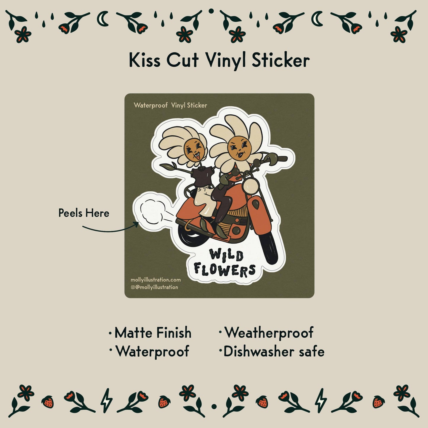 Wild Flowers Waterproof Kiss Cut Vinyl Sticker
