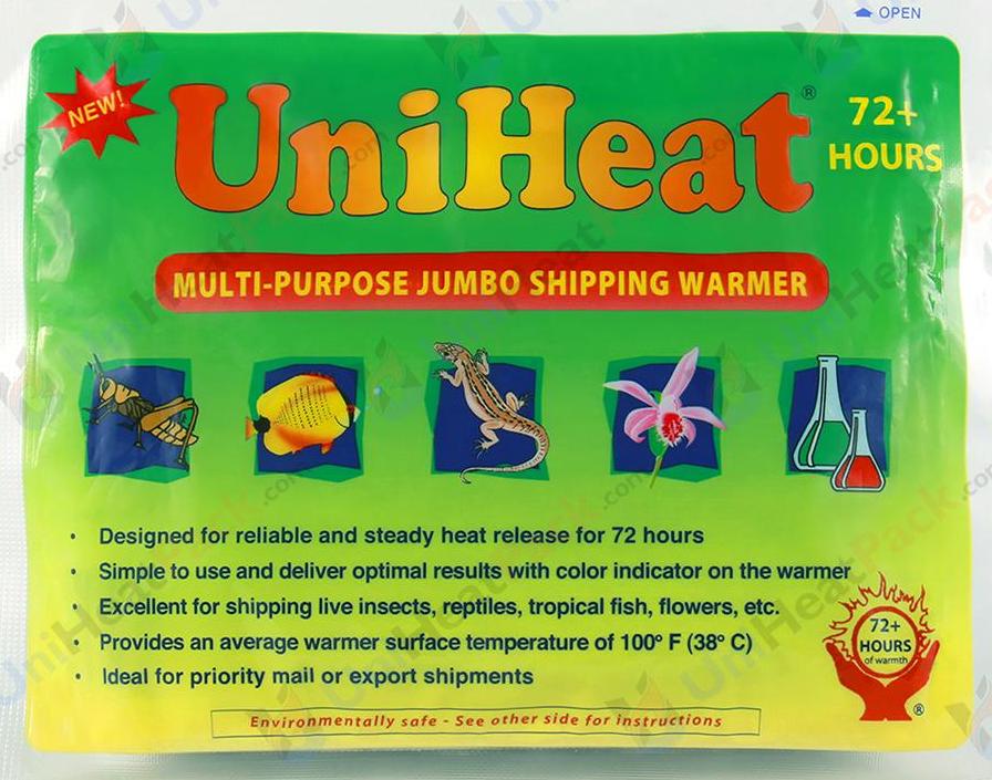Shipping heat pack keeps the contents being shipped at a desired temperature to ensure survival