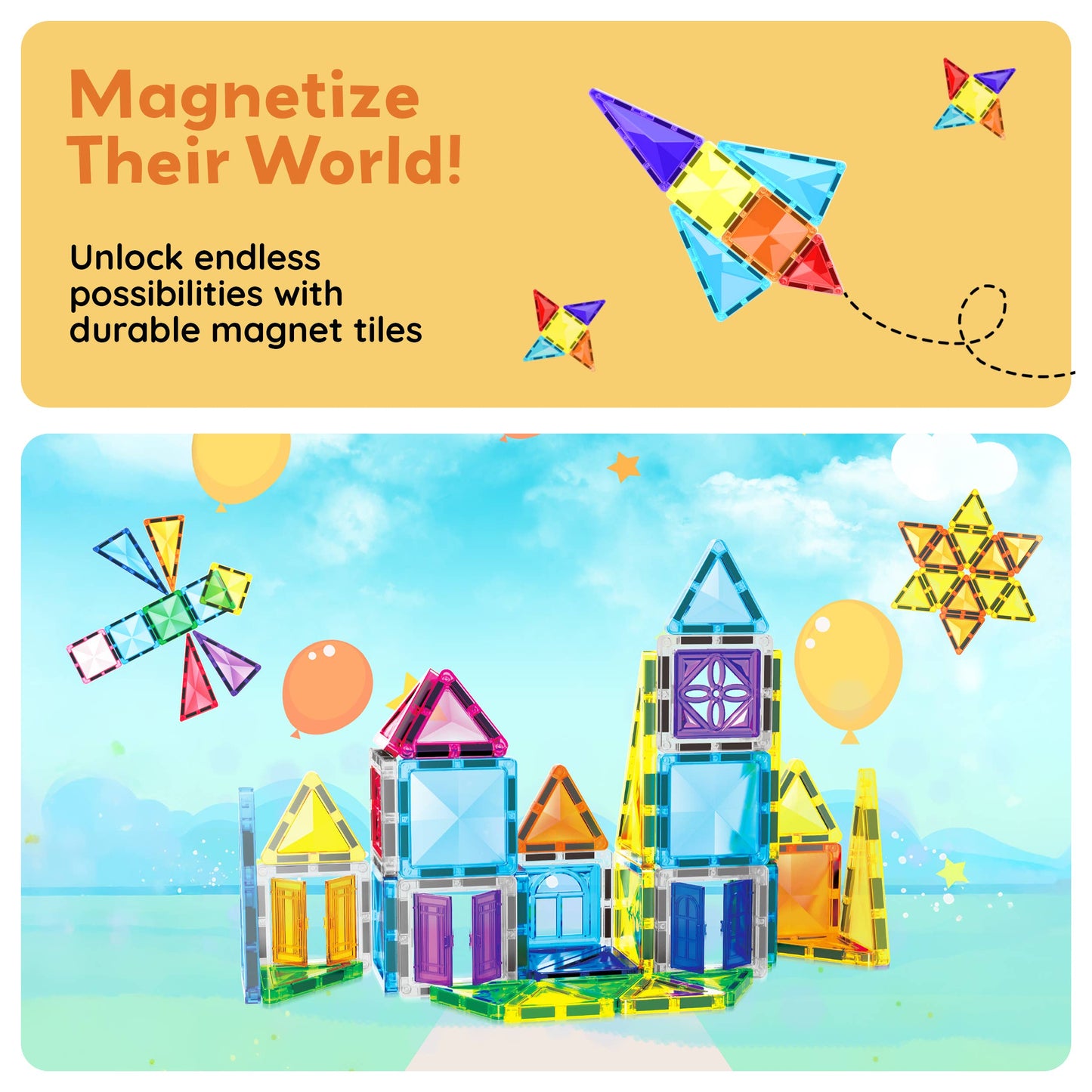 PicassoTiles 48 Pieces Travel Size Magnetic Tiles Toy