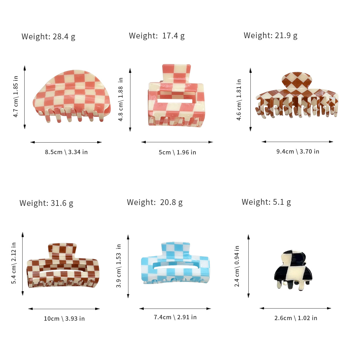 Checkerboard Hair Claw – Candy Color Acetate Look_CWMM10084