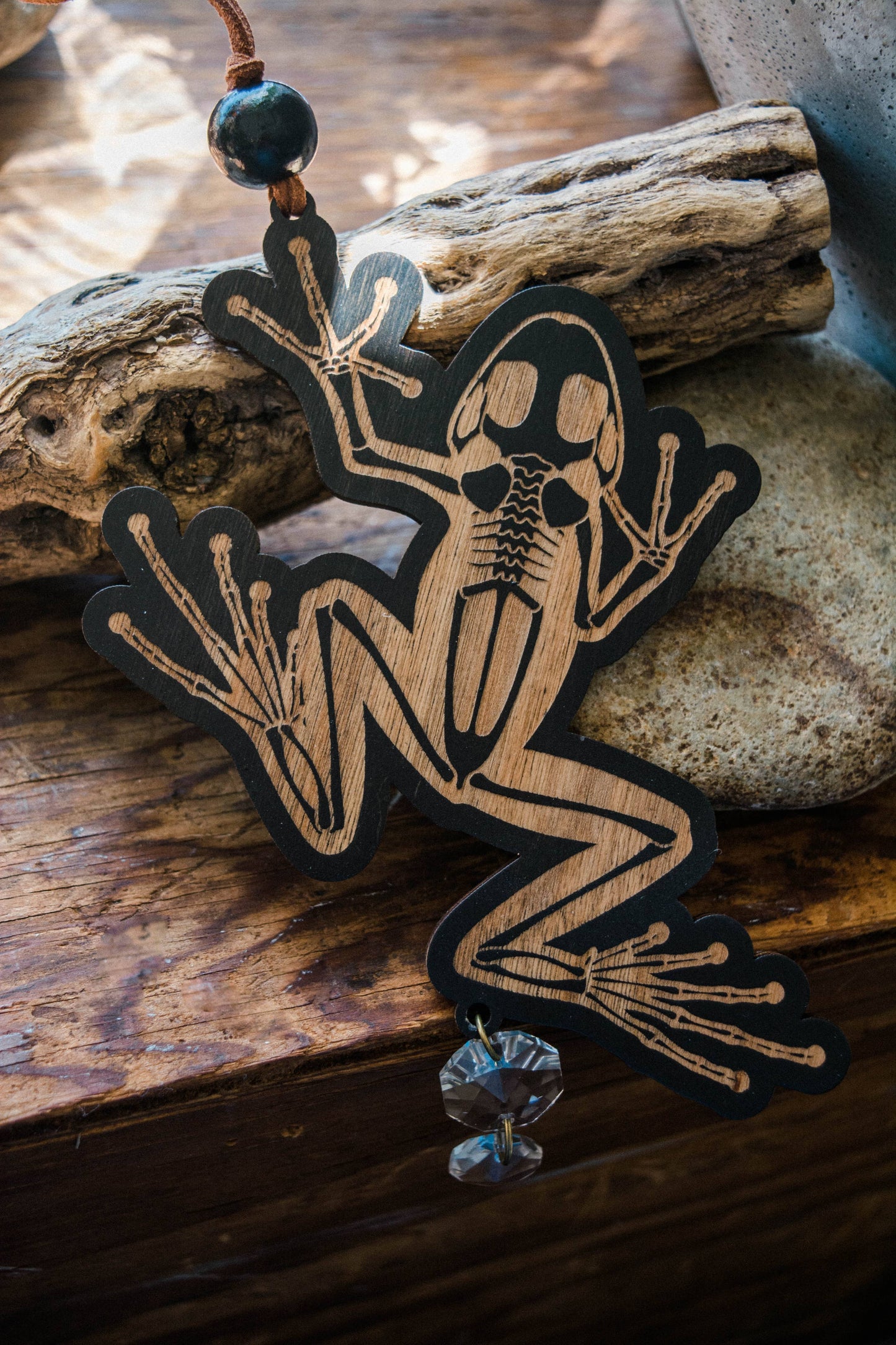Black Frog Skeleton Wooden Ornament Wall Hanging Suncatcher