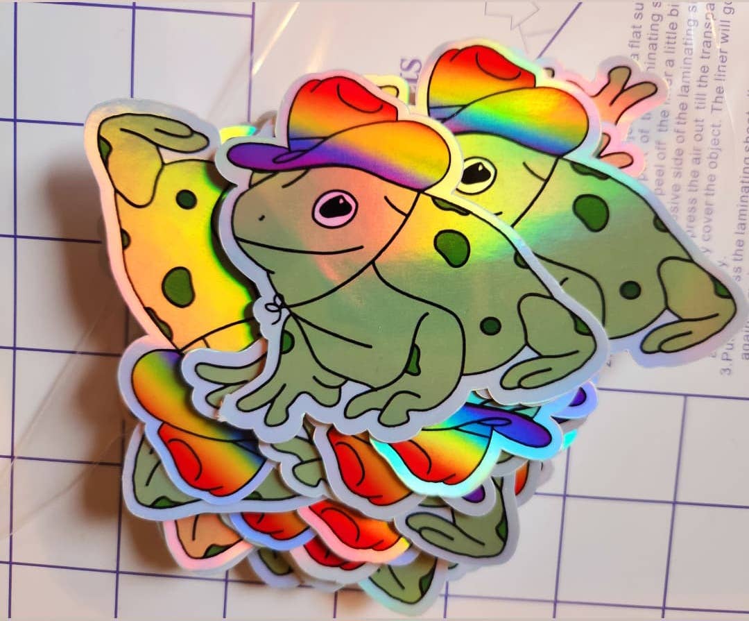 Gay frog sticker rainbow pride cowboy hat funny cute: Regular