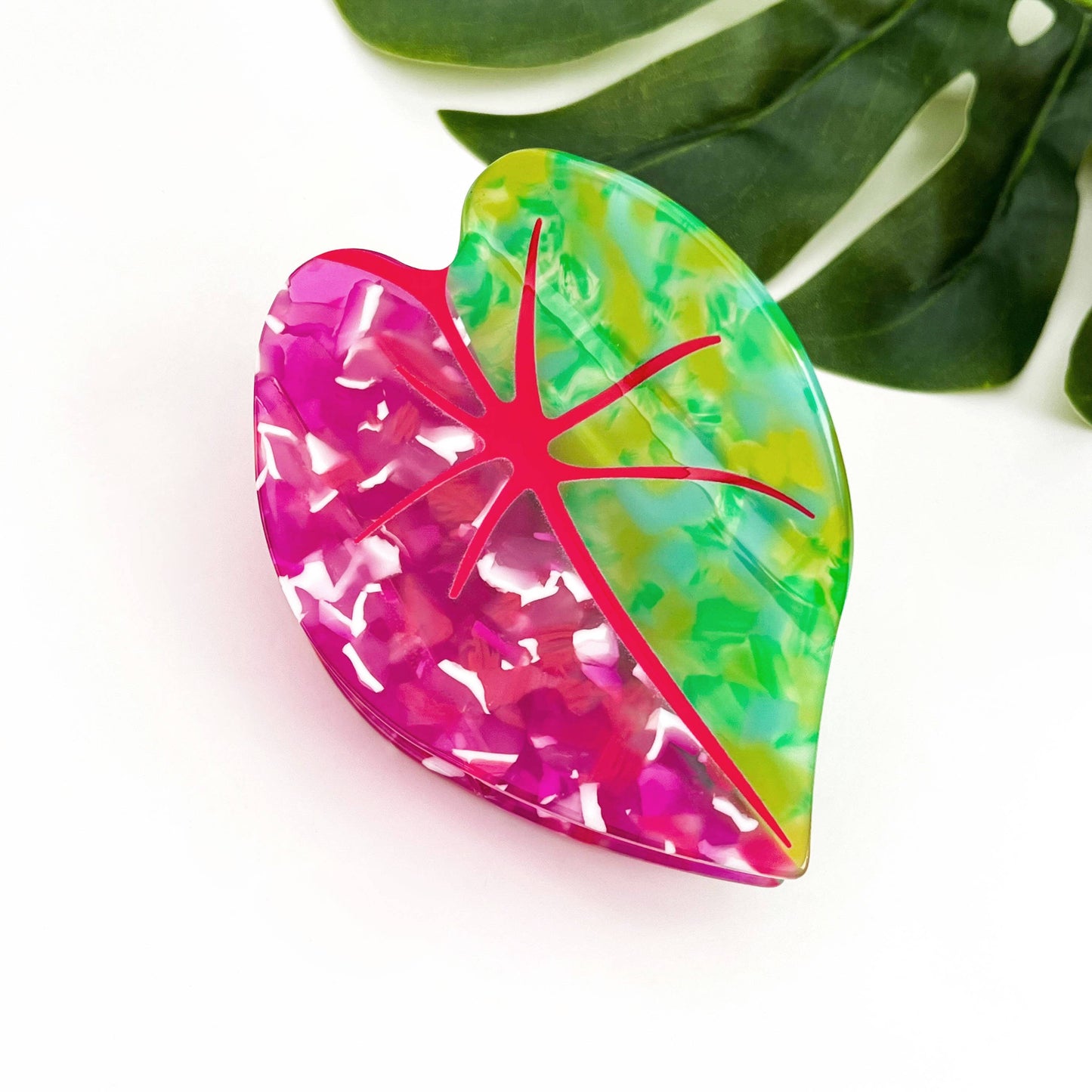 Red Palm Leaf & Monstera Acetate Hair Claw Clip