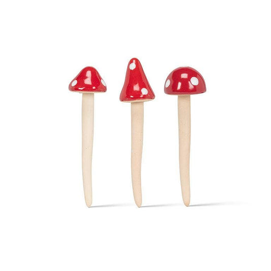 Mini Red Cap Mushroom Stake-3 Assorted-5"H