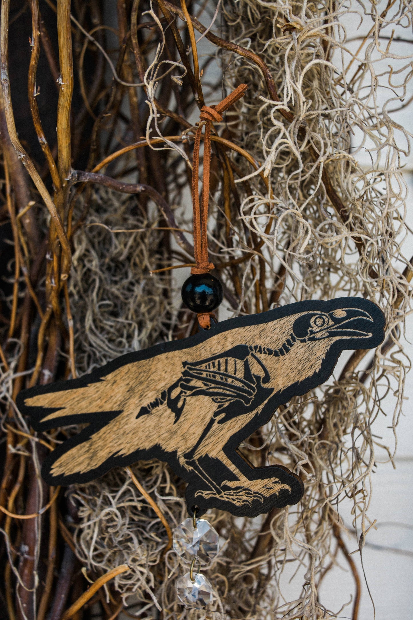 Black Raven Skeleton Wooden Ornament Wall Hanging Suncatcher