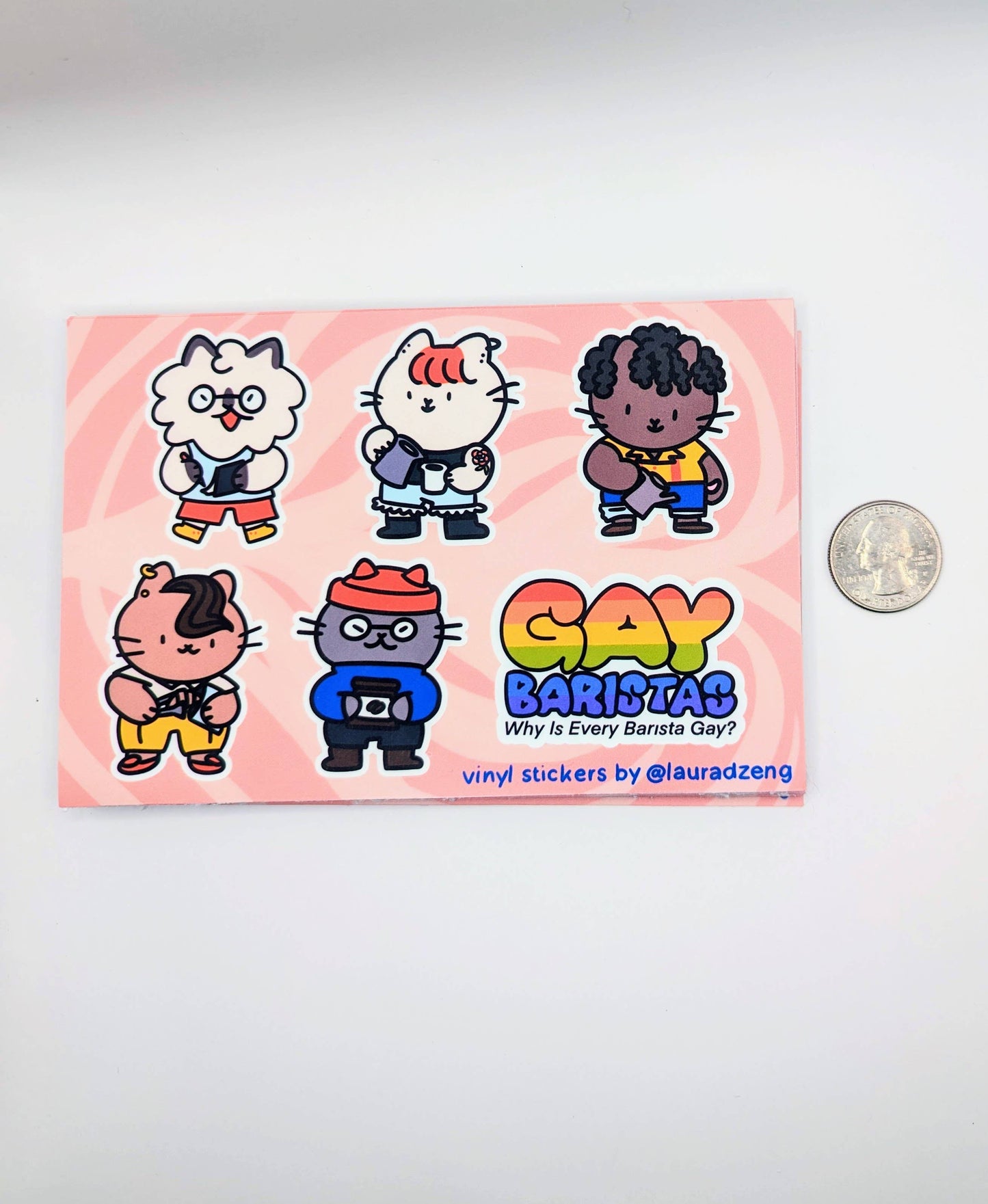 "Gay Baristas" LGBT Cat Vinyl Sticker Sheet Waterproof