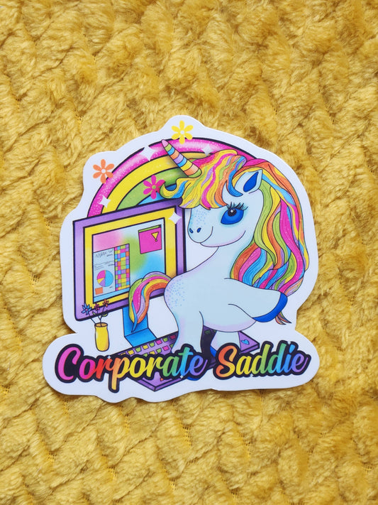Corporate Saddie 90s inspired sticker cute waterproof neon: White