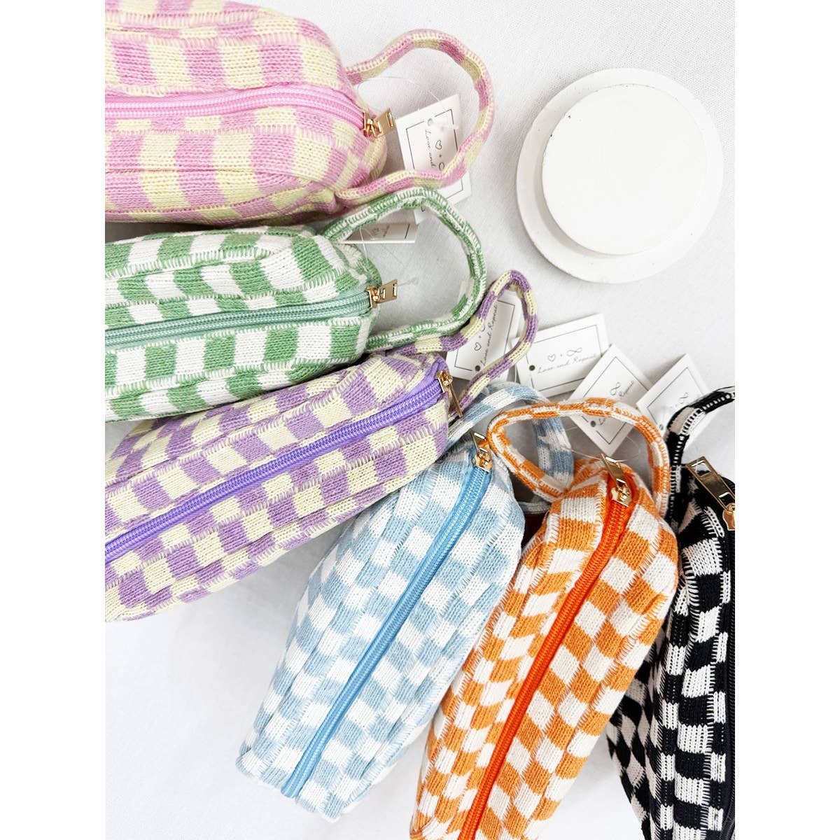 Famous Checker Cosmetic Bag with handle: MINT GREEN