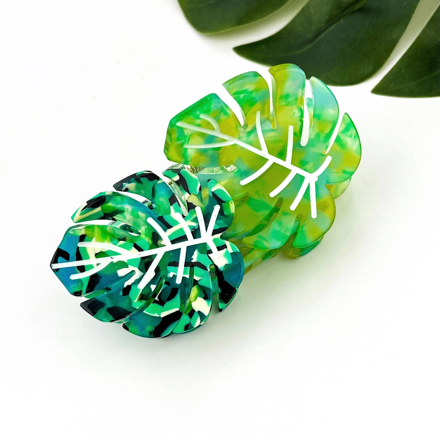 Red Palm Leaf & Monstera Acetate Hair Claw Clip