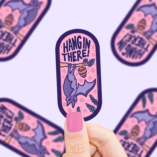 Hang In There, Bat, Halloween, Cute, Vinyl Sticker